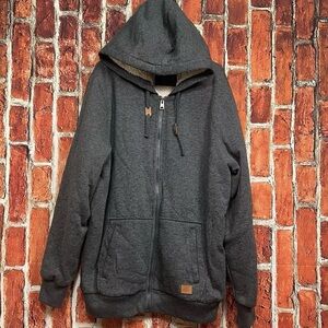 Buffalo David Bitton Men's Gray Full Zip Sherpa Lined Hoodie Size XXL